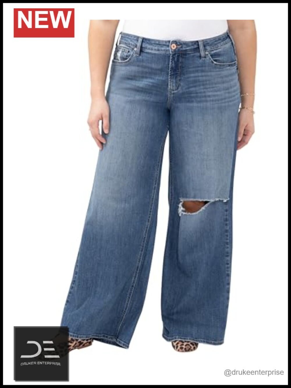 Plus Size Curvy Fit Wide Leg Jeans Mid Rise Stretch Cotton Blend 26"